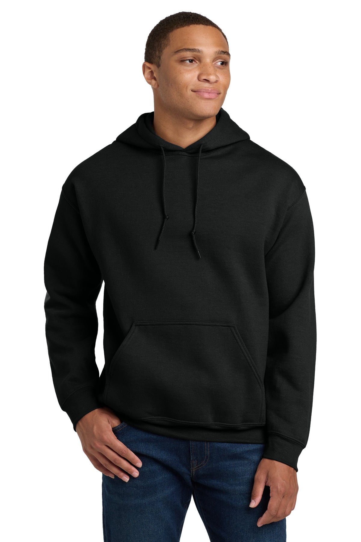 Gildan Heavy Blend Hoodie blank in black — front — sold by the case at Mabuhay Designs Jacksonville NC