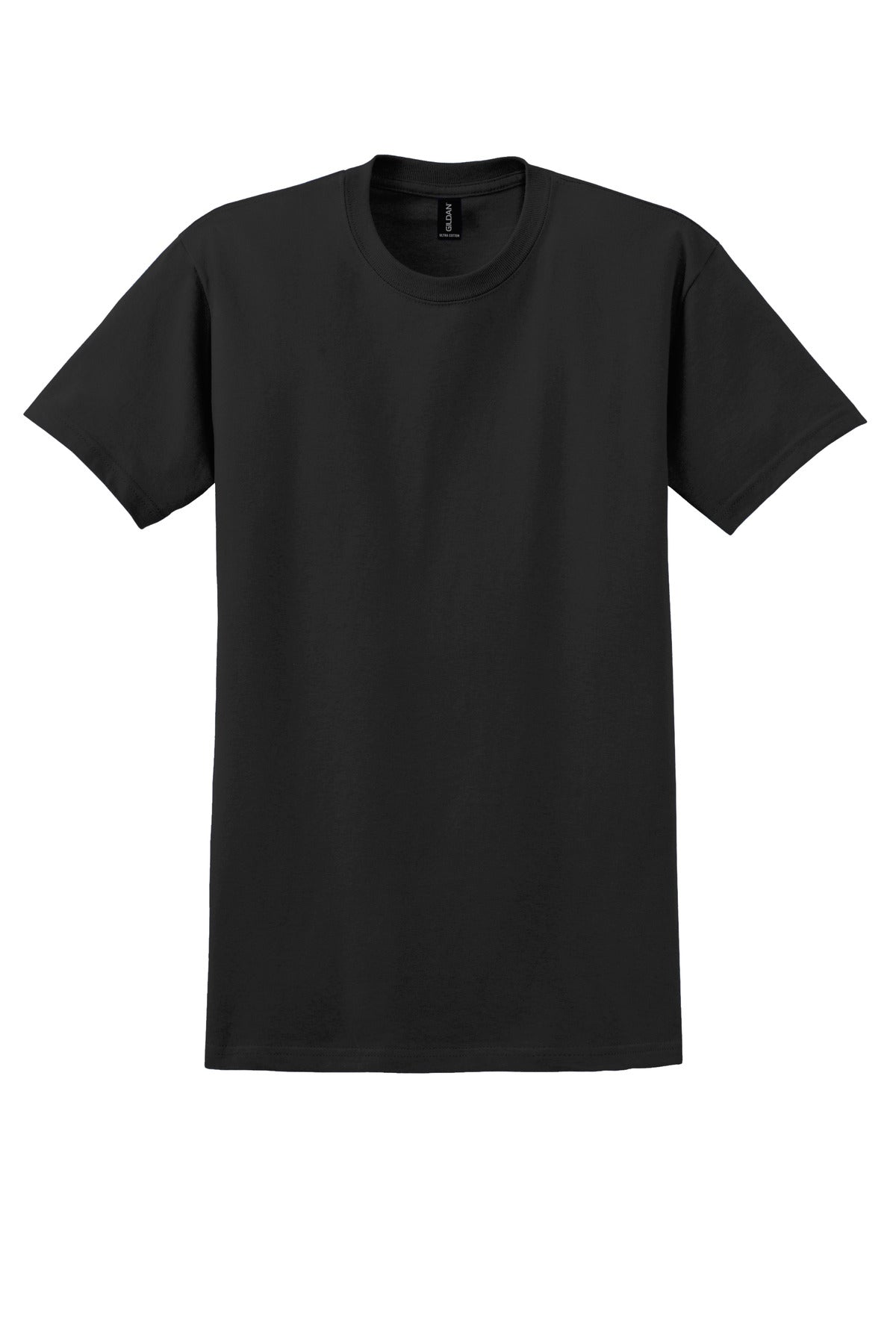 Gildan Ultra Cotton Tee blank in black — flat front — sold by the case at Mabuhay Designs Jacksonville NC