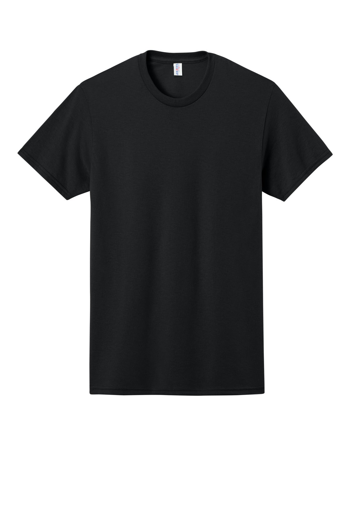 Jerzees 29M 50/50 blend t-shirt in black — flat lay front — blank garment we custom DTF print on — Mabuhay Designs Jacksonville NC
