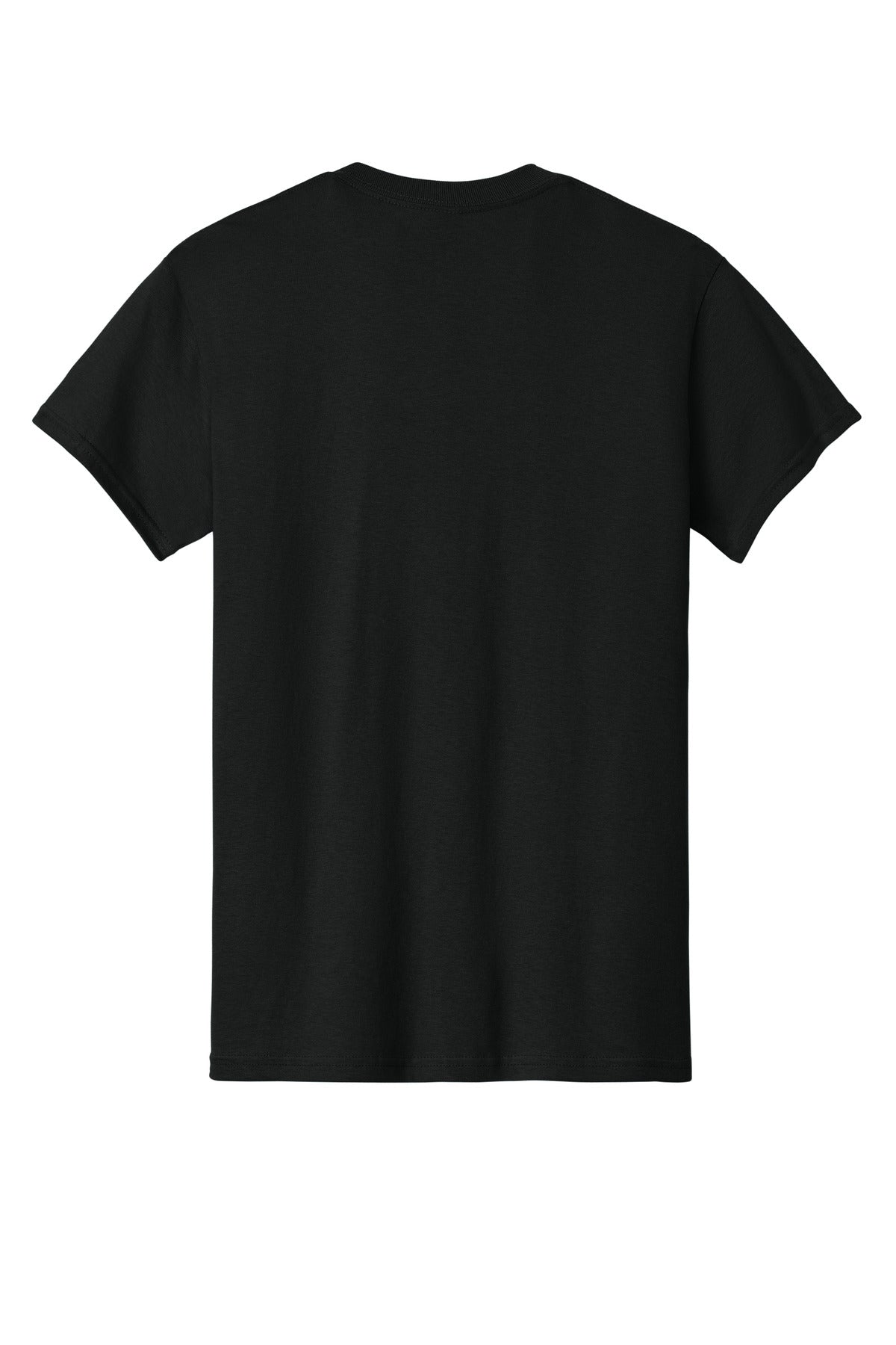 Gildan 5000 Heavy Cotton t-shirt in black — flat lay back — blank garment we custom DTF print on — Mabuhay Designs Jacksonville NC