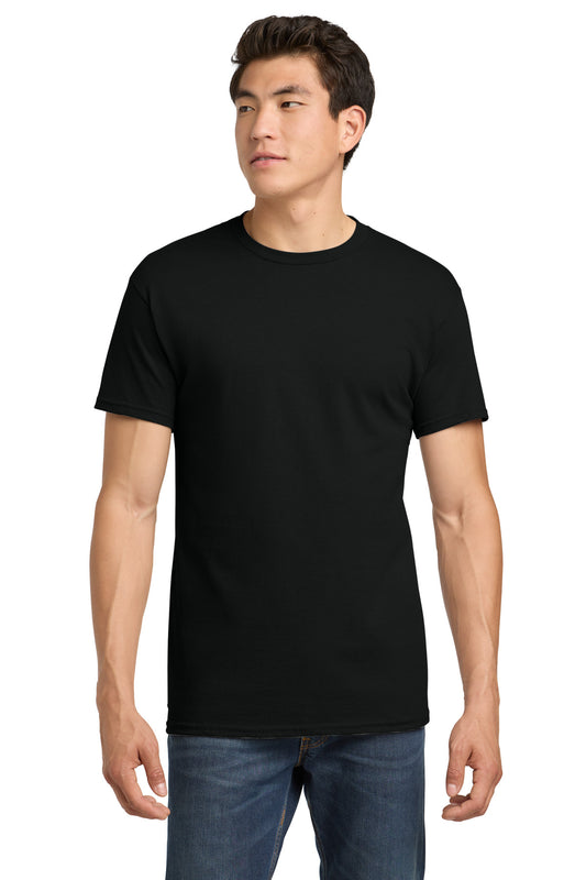 Gildan 5000 Heavy Cotton t-shirt in black — front view on model — blank garment we custom DTF print on — Mabuhay Designs Jacksonville NC