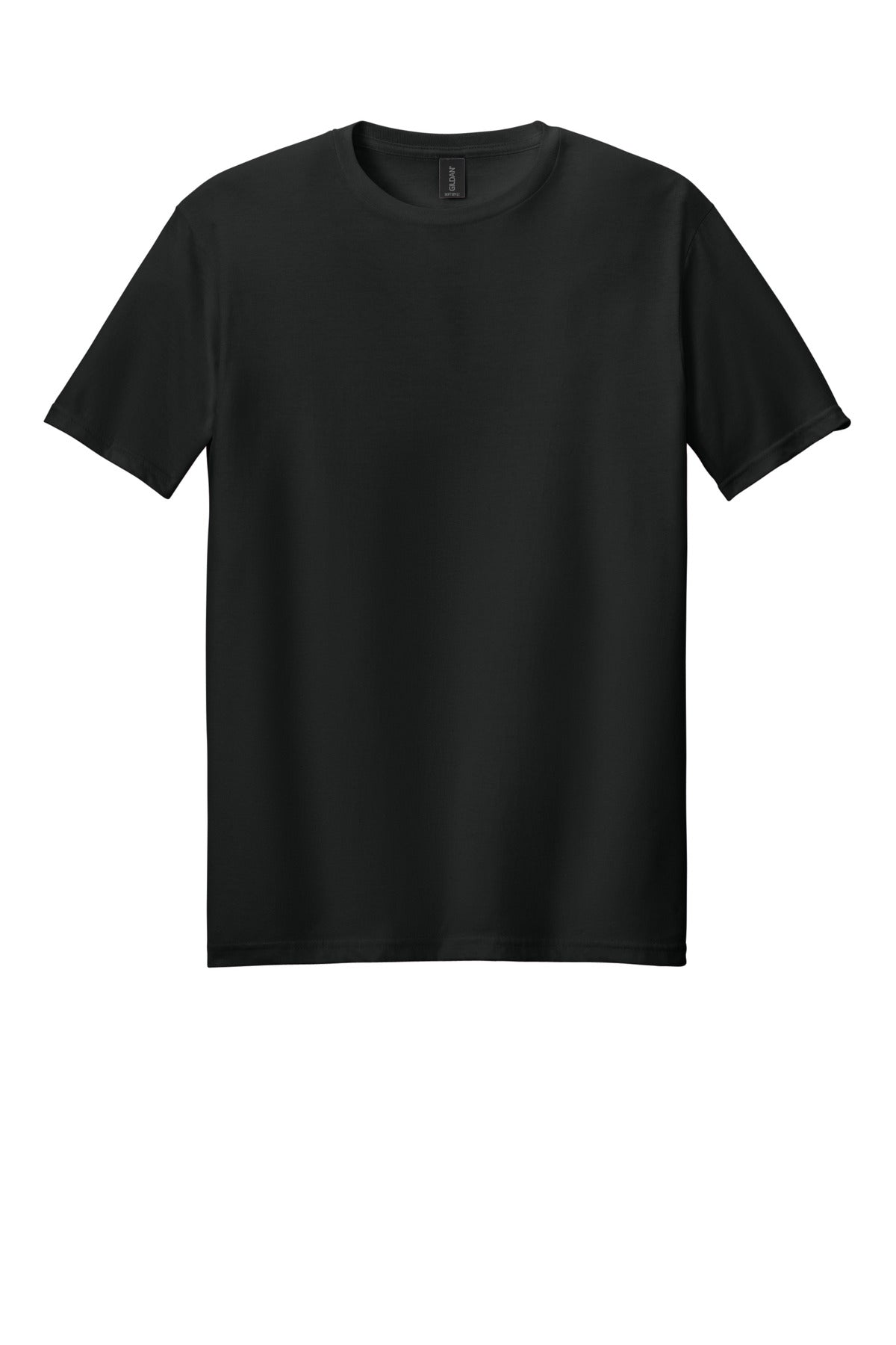 Gildan 64000 Softstyle t-shirt in black — flat lay front — blank garment we custom DTF print on — Mabuhay Designs Jacksonville NC