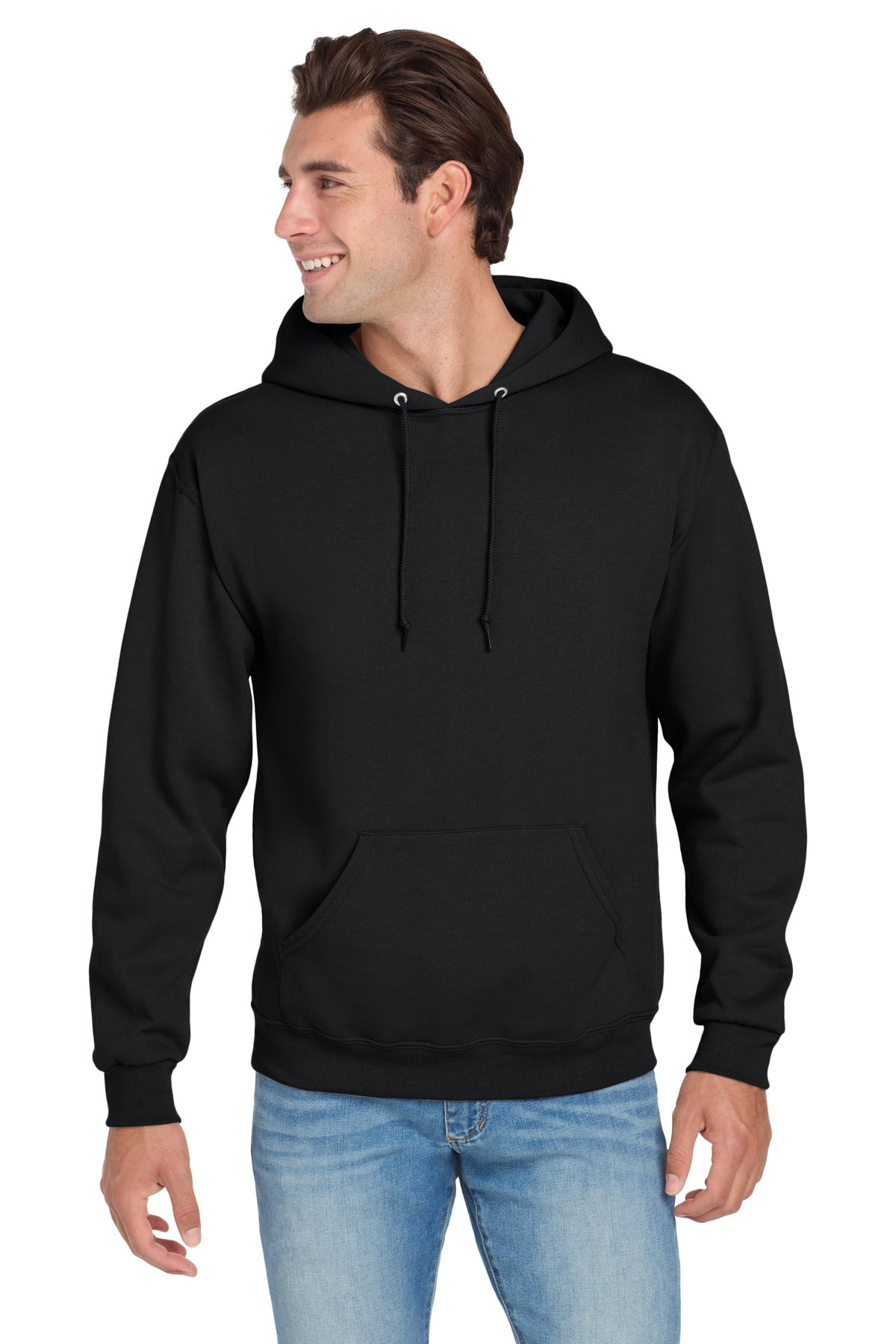 Jerzees 996M NuBlend Pullover blank in black — front — sold by the case at Mabuhay Designs, Jacksonville NC