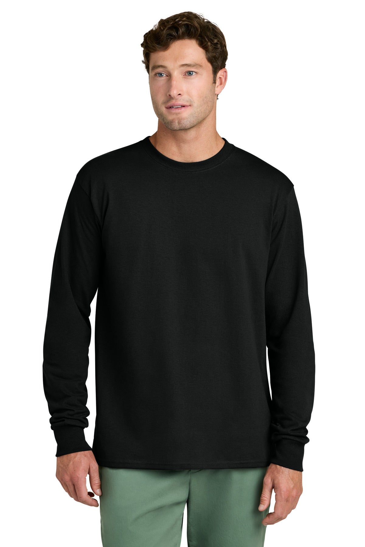 Port & Company Core Cotton Long Sleeve blank in jet black — front — sold by the case at Mabuhay Designs Jacksonville NC