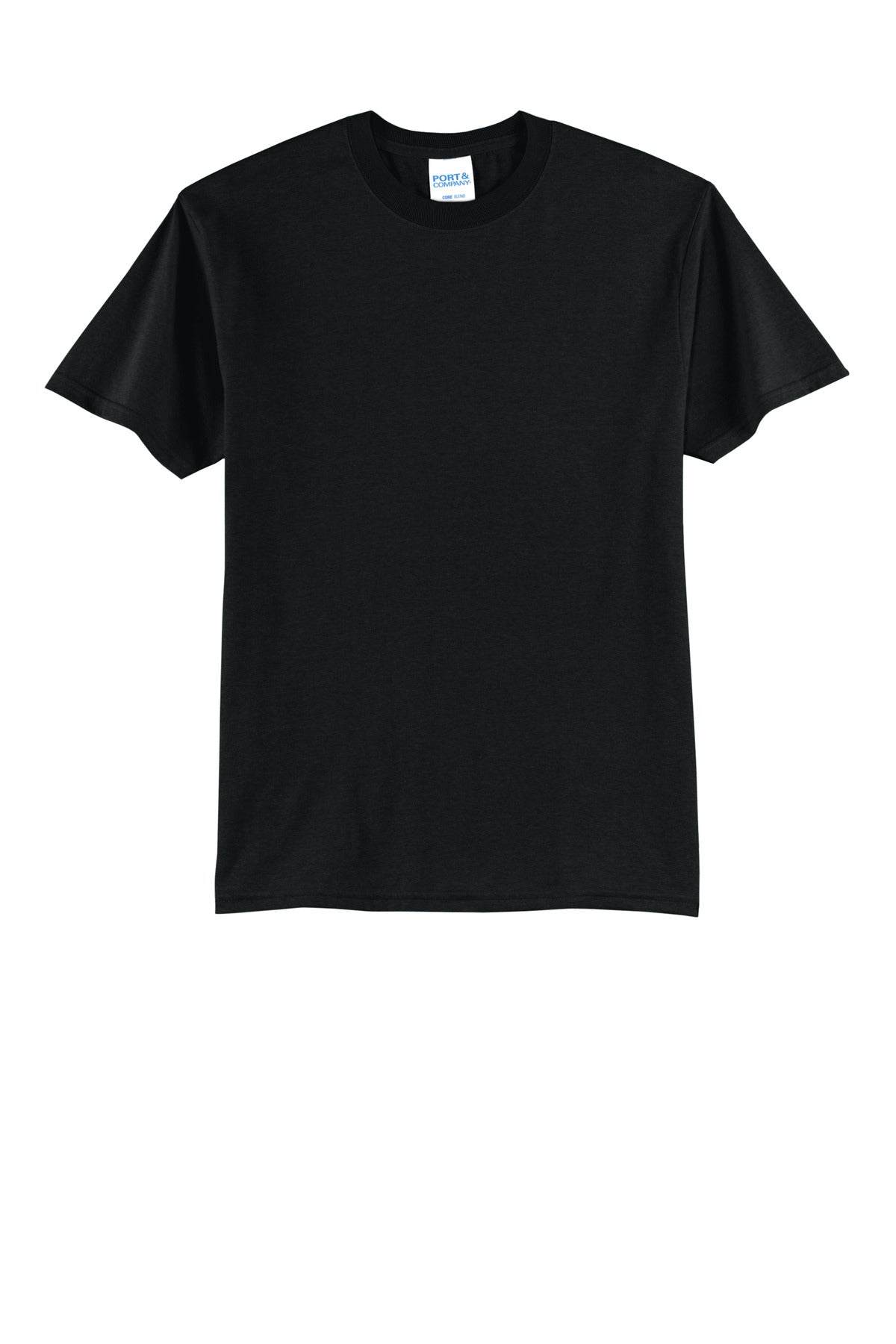 Port & Company Core Blend Tee blank in jet black — flat front — sold by the case at Mabuhay Designs Jacksonville NC