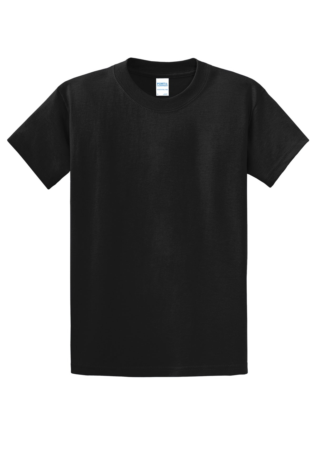 Port & Company Essential Tee blank in jet black — flat front — sold by the case at Mabuhay Designs Jacksonville NC