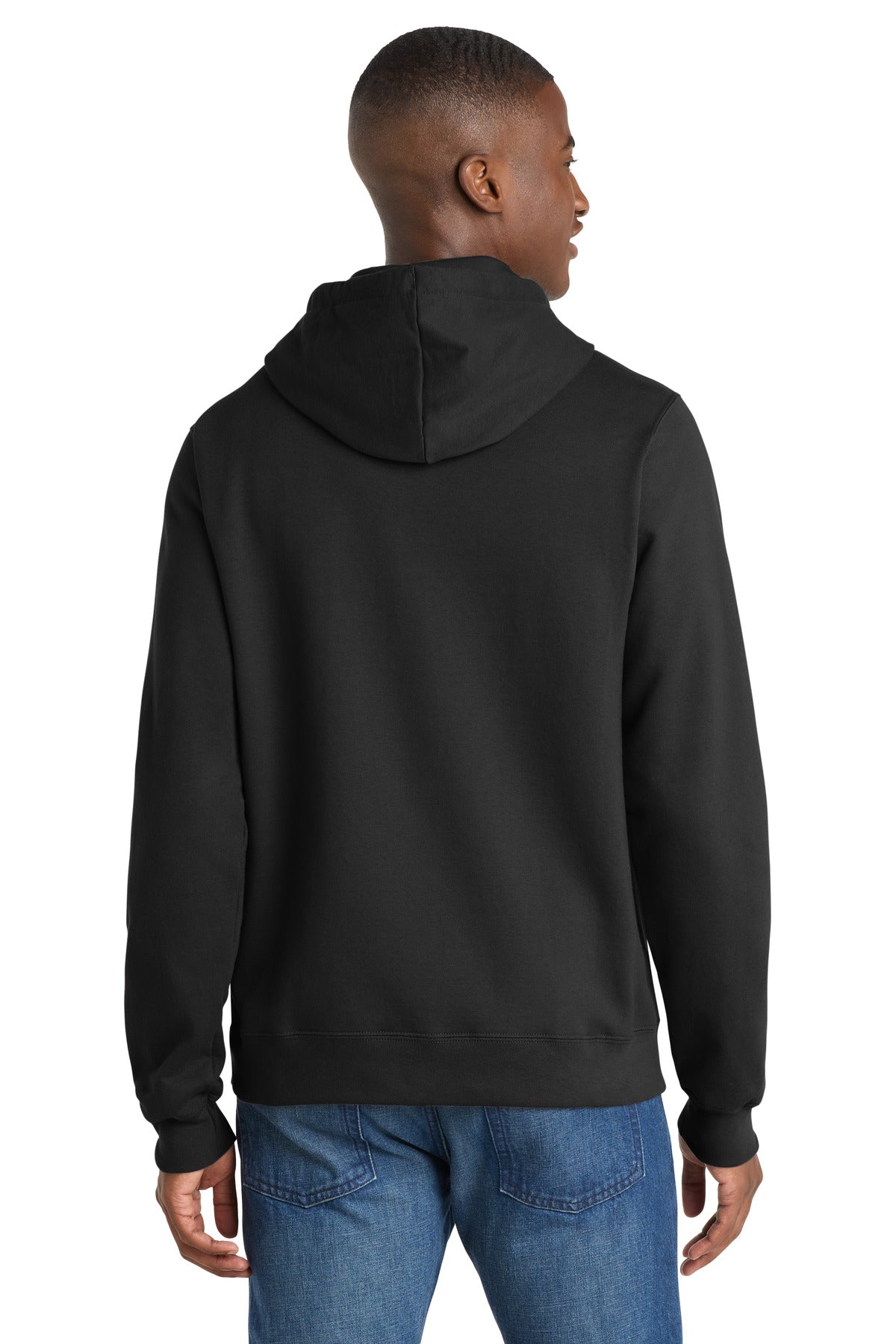 Port & Company Fan Favorite Fleece Hoodie blank in jet black — back — sold by the case at Mabuhay Designs Jacksonville NC
