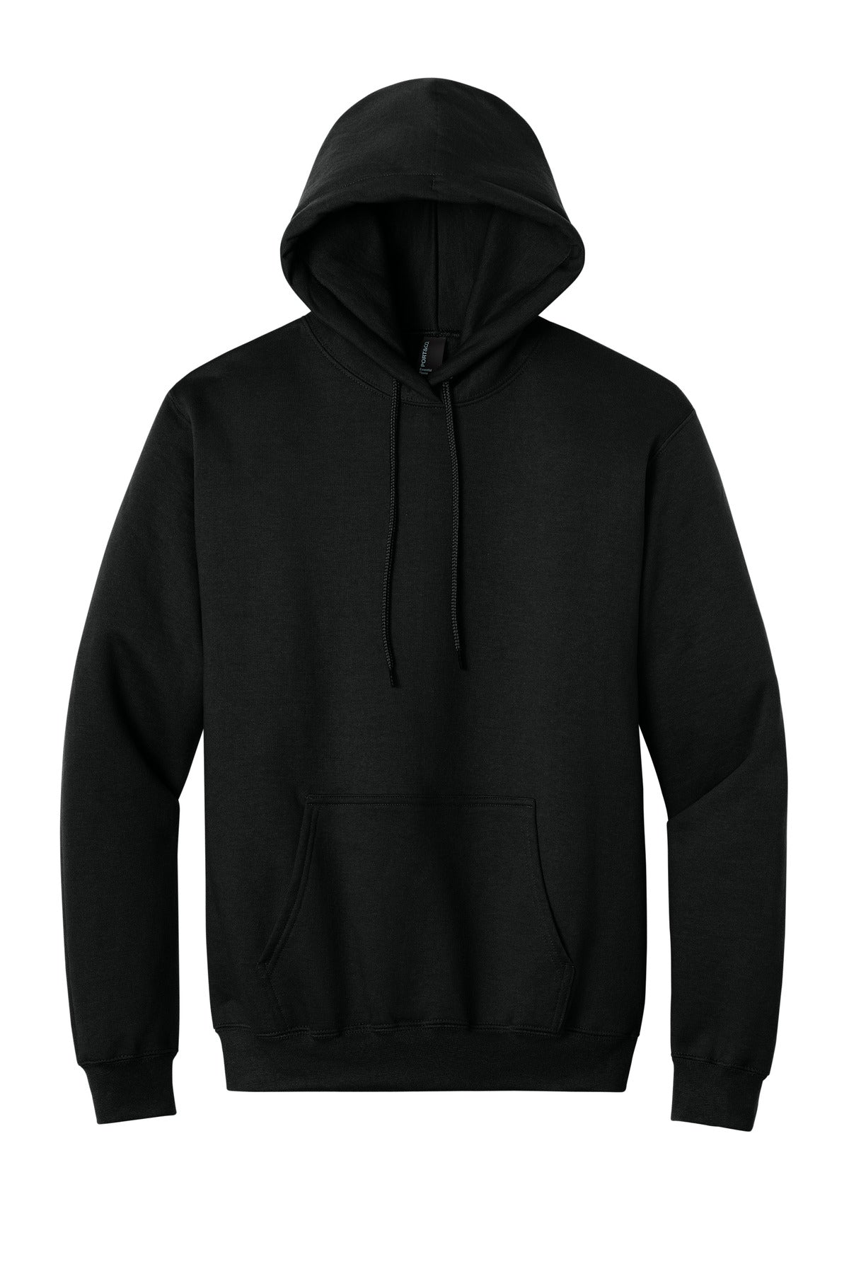 Port & Company Essential Fleece Hoodie blank in jet black — flat front — sold by the case at Mabuhay Designs Jacksonville NC