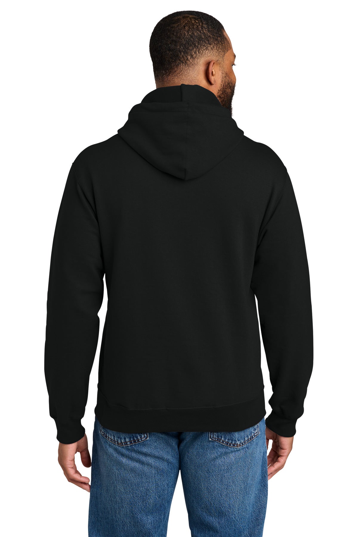 Port & Company Essential Fleece Hoodie blank in jet black — back — sold by the case at Mabuhay Designs Jacksonville NC